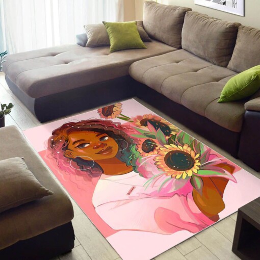 Afrocentric Beautiful Lady With Afro African Style Themed Rug
