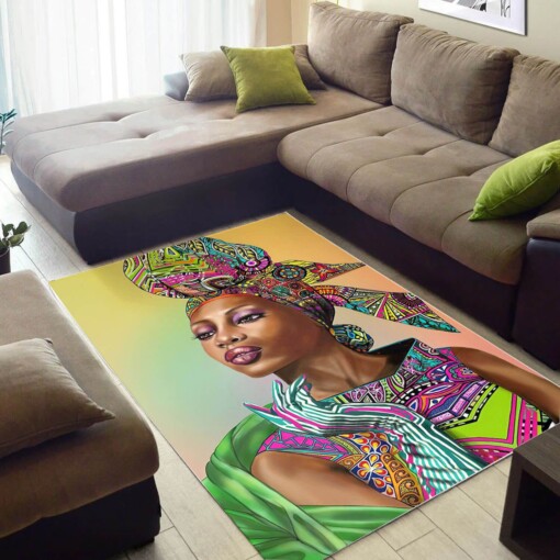 Afrocentric Pretty Afro American Girl African Themed Room Rug