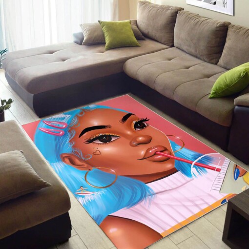 Afrocentric Pretty Melanin Black Girl African American Print Themed Rug