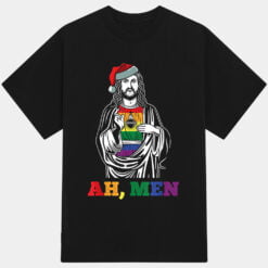 Ah Men Christmas Funny Lgbt-q Pride Xmas Jesus Gay Christian T-Shirt