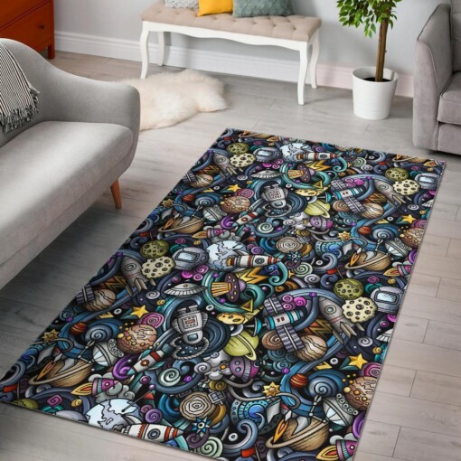Alien Ufo Psychedelic Pattern Print Area Limited Edition Rug