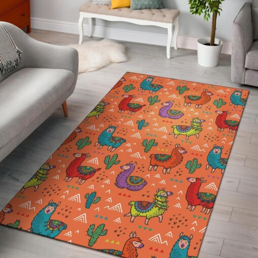 Alpaca Cactus Pattern Print Area Limited Edition Rug