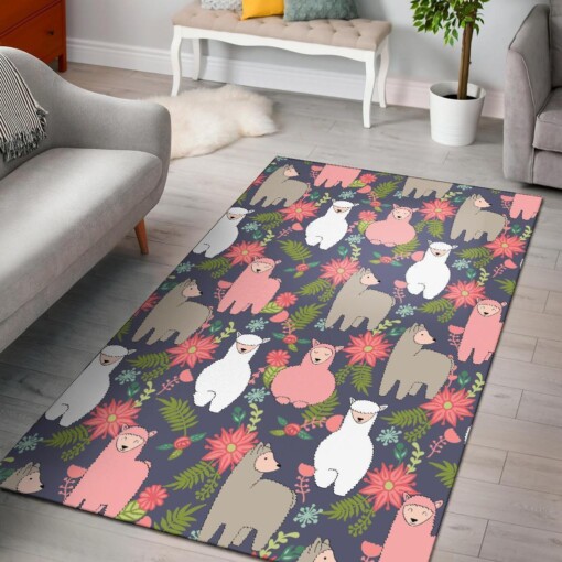 Alpaca Floral Pattern Print Area Limited Edition Rug