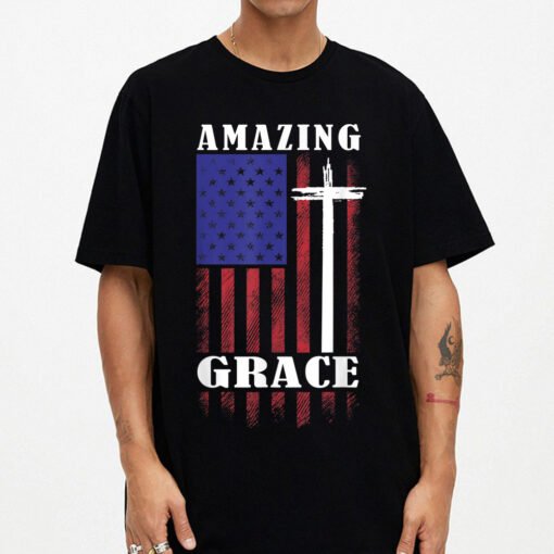 Amazing-grace Jesus American Flag Christian Bible Verse T-Shirt
