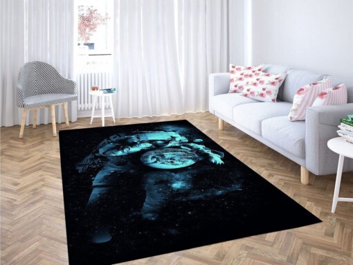 Astronaut Looking At Earth Drawing Living Room Modern Carpet Rug