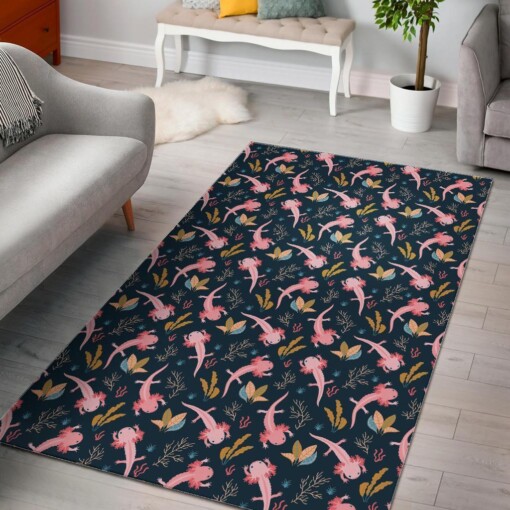 Axolotl Black Pattern Print Area Limited Edition Rug