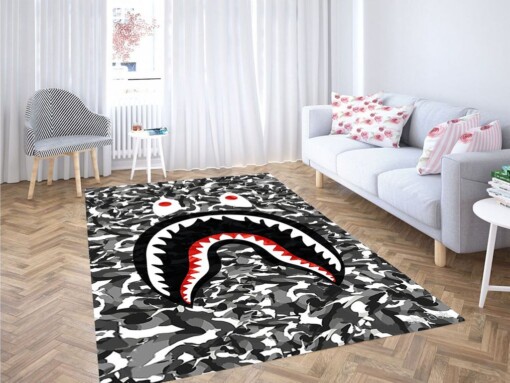 Bape Shark Black Army Pattern Living Room Modern Carpet Rug