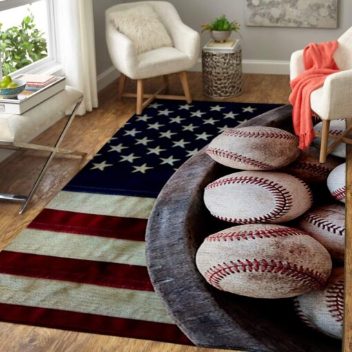 Baseball Ball On American Flag Area Limited Edition Rug