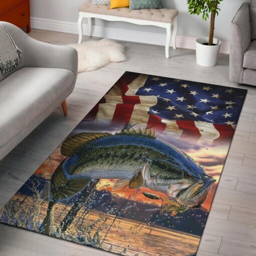 Bass Fish American Flag Area Rug