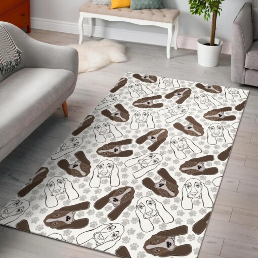 Basset Hound Dog Pattern Print Area Limited Edition Rug