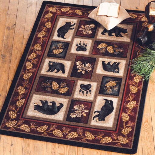 Bear With Conifers Cones Rectangle Limited Edition Rug