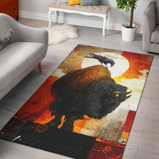 Bison  Raven Native American Symbol Area Limited Edition Rug