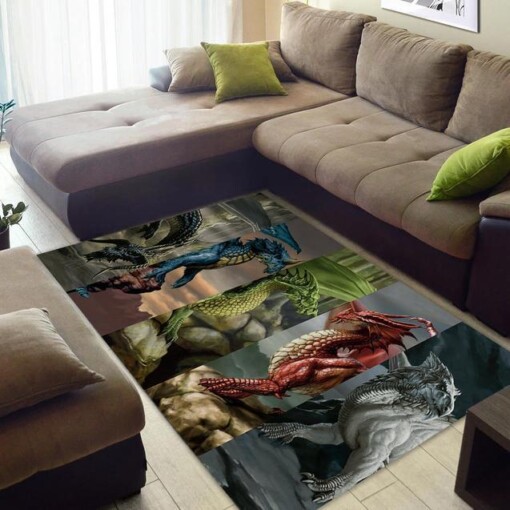 Black Blue Green Red White Dragons Area Rug