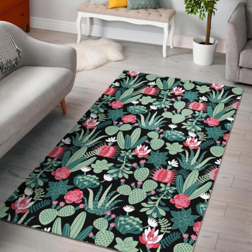 Black Cactus Pattern Print Area Limited Edition Rug