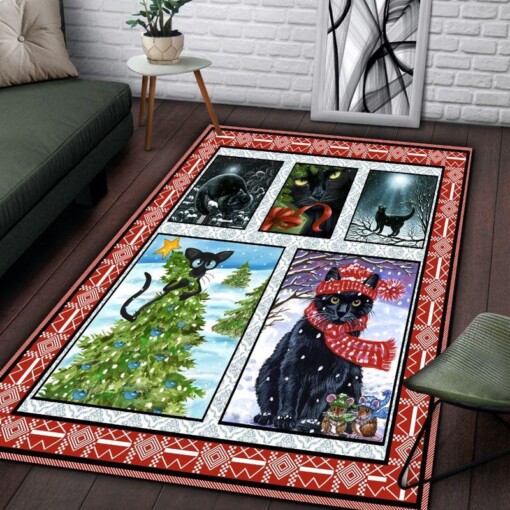Black Cat Merry Christmas Rectangle Limited Edition Rug