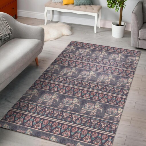 Black Elephant Aztec Pattern Prints Area Limited Edition Rug