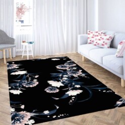 Black Floral Wallpaper Carpet Rug