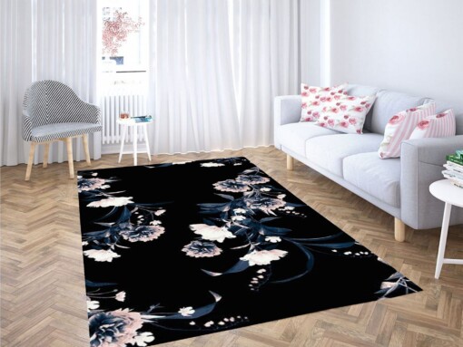 Black Floral Wallpaper Carpet Rug