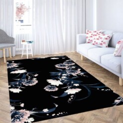 Black Floral Wallpaper Living Room Modern Carpet Rug