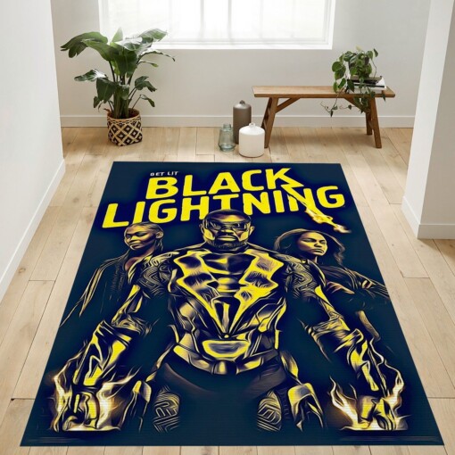 Black Lightning Rug  Custom Size And Printing