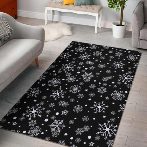 Black Snowflake Pattern Print Area Limited Edition Rug