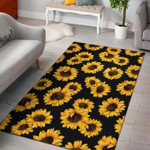 Black Sunflower Pattern Area Rug