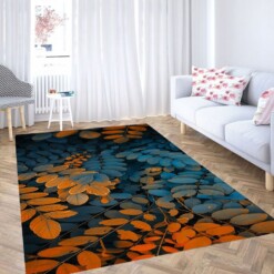 Blue And Orange Leaves Living Room Modern Carpet Rug