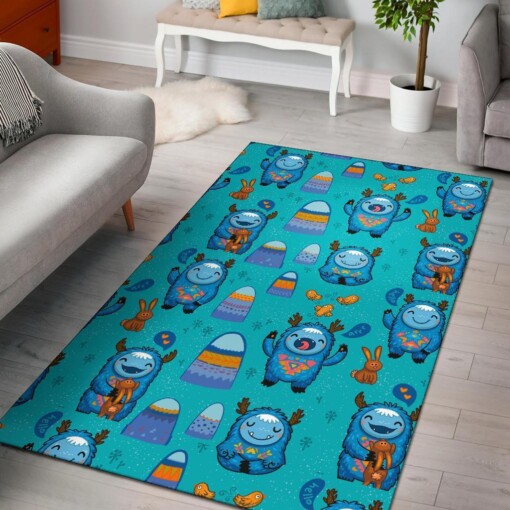 Blue Bigfoot Pattern Print Area Limited Edition Rug