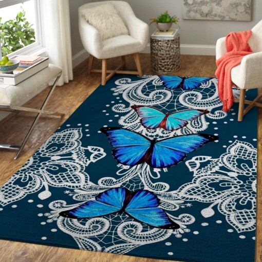 Blue Butterflies Detailed Area Limited Edition Rug