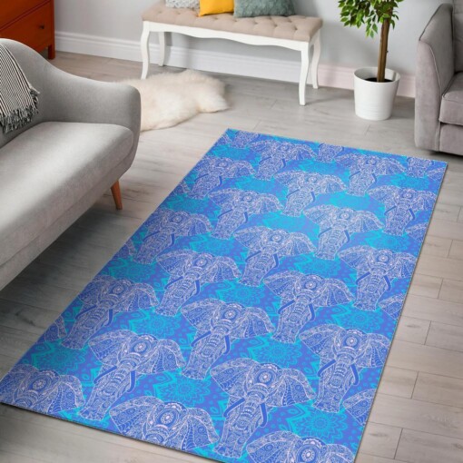 Blue Elephant Mandala Print Area Limited Edition Rug