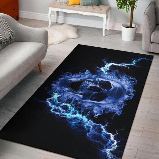 Blue Flames Skull Lightening Area Limited Edition Rug