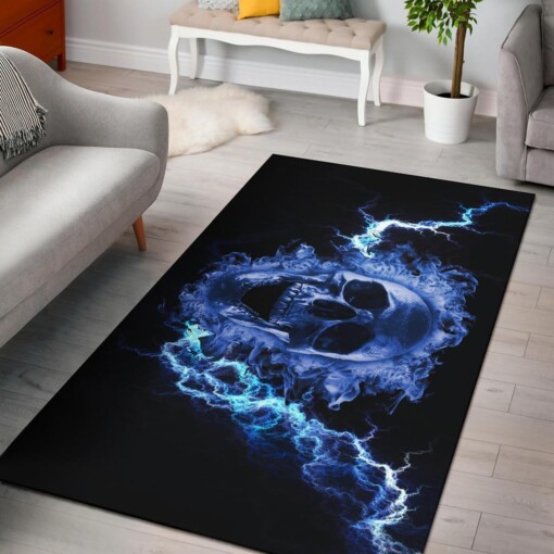 Blue Flaming Skull Area Limited Edition Rug