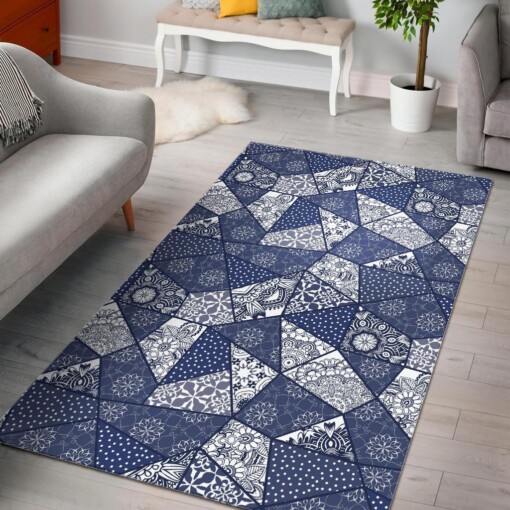 Blue Patchwork Pattern Print Area Limited Edition Rug