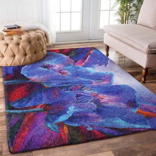Blue Poppies On Red Limited Edition Rug