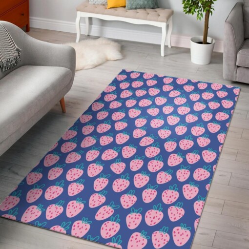 Blue Strawberry Pattern Print Area Limited Edition Rug