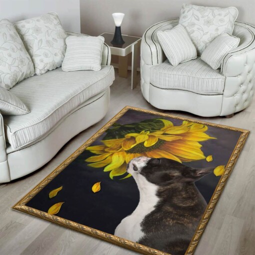 Boston Terrier And Sunflower Christmas Gift Area Limited Edition Rug