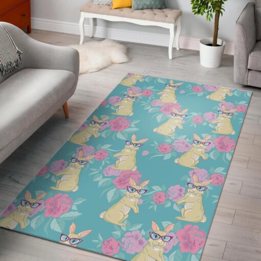 Bunny Rabbit Print Pattern Area Limited Edition Rug