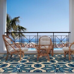 Carson Carrington Skovde Tiles Ivory Blue Limited Edition Rug