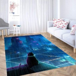 Cat In The Middle Futuristic City Carpet Rug