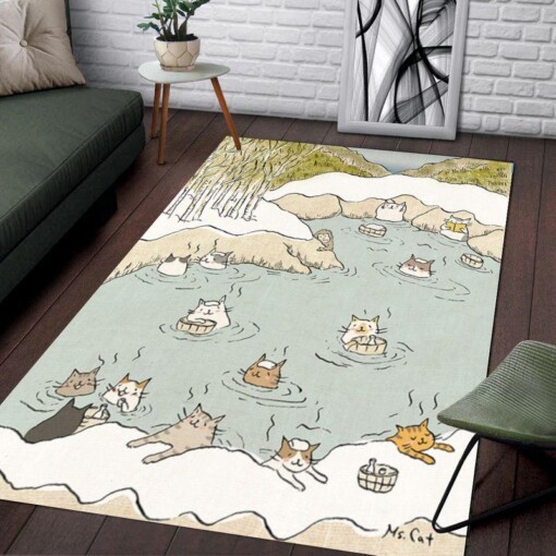 Cats With Onsen Rectangle Limited Edition Rug