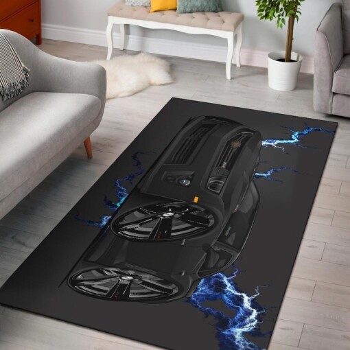 Chevy Camaro Muscle Car Art Blue Lightening Area Rug