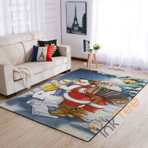 Christmas Santa Claus Snowman Area Rug