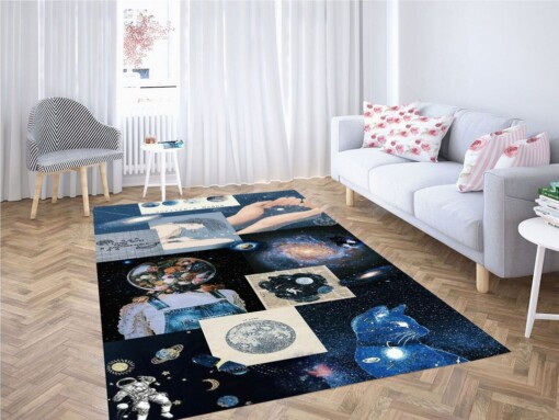 Collage Wallpaper Living Room Modern Carpet Rug
