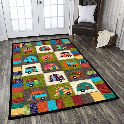 Colorful Caravan Camping Rectangle Rug