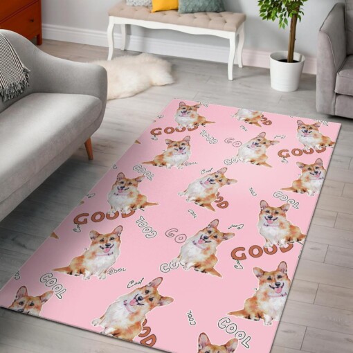 Corgi Pink Pastel Pattern Print Area Limited Edition Rug