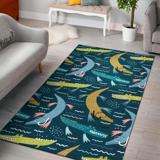 Crocodile Cartoon Pattern Print Area Limited Edition Rug