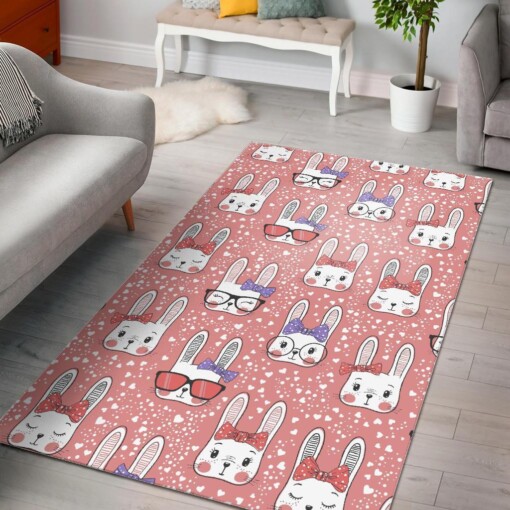 Cute Bunny Rabbit Pattern Print Area Limited Edition Rug