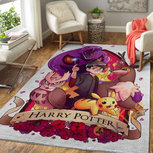 Cute Harry Potter Chibi And Pikachu Rug
