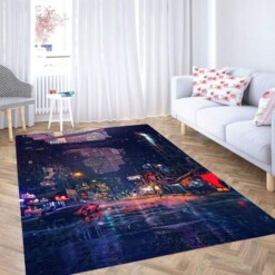 Cyberpunk Futuristic City Carpet Rug