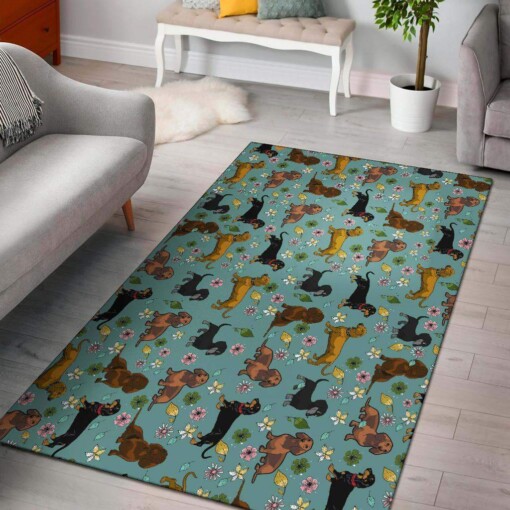 Dachshund Flower Printed Limited Edition Rug